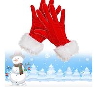 Comioke Gants Père Noël, 1 Paire Gants de Noël en Velours Rouge Court, Women's Short Santa Gloves, Rouge -2