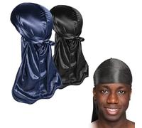 Comioke Lot de 2 Bonnets Ondulés en Soie pour Homme, DuRag Soyeux Parfait pour Les Waves, Les Tresses et Les Locs, Premium Silk du Rags pour Hommes et Femmes | Bande Longue et Large