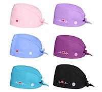 Comius Sharp 6 Pièces Bonnet Gommage Bouffant, Casquettes de Travail Réglable Respirants, Casquette Imprimé Unisexe pour Fournitures de Soins Personnels, Multicolor et Taille Unique