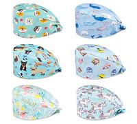 Comius Sharp 6 Pièces Casquettes Imprimé Douces Gommage Bouffant Casquette Turban en Coton Bonnet à Récurer Réglable avec Bandeau de Sueur, Chapeaux de Travail pour Femmes Hommes (B)