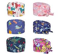 Comius Sharp 6 Pièces Casquettes Imprimé Douces Gommage Bouffant Casquette Turban en Coton Bonnet à Récurer Réglable avec Bandeau de Sueur, Chapeaux de Travail pour Femmes Hommes (A)
