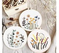 Comius Sharp Lot de 3 kits de broderie pour débutants, faits à la main, avec patron de couture et description des motifs floraux, plantes, kit de point de croix, pour bricolage, artisanat, couture (02