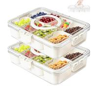 Comius Sharp Snack Box, Plateau de Service Divisé Avec Couvercle, 8 Compartiments, Organisateur de Snacks, Boîte à Snacks Diviséea pour Bonbons, Fruits, Biscuits, Desserts, Légumes et Noix(2 Pcs)