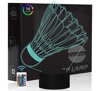 Comiwe Badminton 3D Illusion Veilleuse Jouets,Décor de Maison LED Lampe de Chevet Table,Tactile & Télécommander 16 Couleurs,Cadeau d'Anniversaire de Noël Pour Filles Garçons Enfants Amis et Famille
