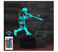Comiwe Baseball (C) 3D Illusion Veilleuse Jouets,Décor de Maison LED Lampe de Chevet Table,Tactile & Télécommander 16 Couleurs,Cadeau d'Anniversaire de Noël Pour Filles Garçons Enfants Amis et Famille