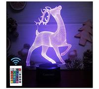 Comiwe Cerf (D) 3D Illusion Veilleuse Jouets,Décor de Maison LED Lampe de Chevet Table,Tactile & Télécommander 16 Couleurs,Cadeau d'Anniversaire de Noël Pour Filles Garçons Enfants Amis et Famille