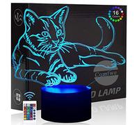 Comiwe Chat 3D Illusion Veilleuse Jouets,Décor de Maison LED Lampe de Chevet Table,Tactile & Télécommander 16 Couleurs,Cadeau d'Anniversaire de Noël Pour Filles Garçons Enfants Amis et Famille