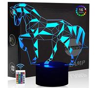Comiwe Cheval 3D Illusion Veilleuse Jouets,Décor de Maison LED Lampe de Chevet Table,Tactile & Télécommander 16 Couleurs,Cadeau d'Anniversaire de Noël Pour Filles Garçons Enfants Amis et Famille