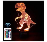 Comiwe Dinosaure (A) 3D Illusion Veilleuse Jouets,Décor de Maison LED Lampe de Chevet Table,Tactile & Télécommander 16 Couleurs,Cadeau d'Anniversaire de Noël Pour Garçons Enfants Amis et Famille