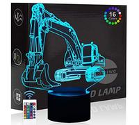 Comiwe Excavatrice 3D Illusion Veilleuse Jouets,Décor de Maison LED Lampe de Chevet Table,Tactile & Télécommander 16 Couleurs,Cadeau d'Anniversaire de Noël Pour Filles Garçons Enfants Amis et Famille