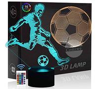 Comiwe Football 3D Illusion Veilleuse Jouets,Décor de Maison LED Lampe de Chevet Table,Télécommander 16 Couleurs,Cadeau d'Anniversaire de Noël Pour Filles Garçons Enfants Amis et Famille-2 Motifs
