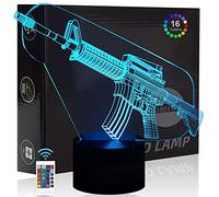 Comiwe Fusil 3D Illusion Veilleuse Jouets,Décor de Maison LED Lampe de Chevet Table,Tactile & Télécommander 16 Couleurs,Cadeau d'Anniversaire de Noël Pour Filles Garçons Enfants Amis et Famille