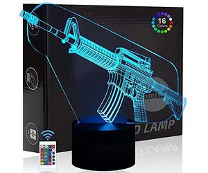 Comiwe Fusil 3D Illusion Veilleuse Jouets,Décor de Maison LED Lampe de Chevet Table,Tactile & Télécommander 16 Couleurs,Cadeau d'Anniversaire de Noël Pour Filles Garçons Enfants Amis et Famille