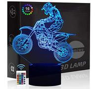 Comiwe Moto Motocross 3D Illusion Veilleuse Jouets,Décor de Maison LED Lampe de Chevet Table,Tactile & Télécommander 16 Couleurs,Cadeau d'Anniversaire de Noël Pour Garçons Enfants Amis et Famille