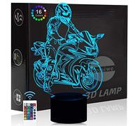 Comiwe Moto Motocyclette 3D Illusion Veilleuse Jouets,Décor de Maison LED Lampe de Chevet Table,Tactile & Télécommander 16 Couleurs,Cadeau d'Anniversaire de Noël Pour Garçons Enfants Amis et Famille