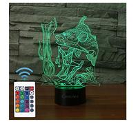 Comiwe Pêche 3D Illusion Veilleuse Jouets,Décor de Maison LED Lampe de Chevet Table,Tactile & Télécommander 16 Couleurs,Cadeau d'Anniversaire de Noël Pour Filles Garçons Enfants Amis et Famille