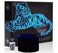 Comiwe Tigre 3D Illusion Veilleuse Jouets,Décor de Maison LED Lampe de Chevet Table,Tactile & Télécommander 16 Couleurs,Cadeau d'Anniversaire de Noël Pour Filles Garçons Enfants Amis et Famille