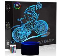 Comiwe Vélo de Montagne 3D Illusion Veilleuse Jouets,Décor de Maison LED Lampe de Chevet Table,Télécommander 16 Couleurs,Cadeau d'Anniversaire de Noël Pour Filles Garçons Enfants Amis et Famille