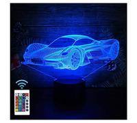 Comiwe Voiture de Sport 3D Illusion Veilleuse Jouets,Décor de Maison LED Lampe de Chevet Table,Tactile & Télécommander 16 Couleurs,Cadeau d'Anniversaire de Noël Pour Garçons Enfants Amis et Famille