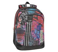 Comix FLASH Sac à dos d'école moyenne et supérieure avec 2 grands espaces, grande poche avant, fermeture à glissière, bretelles rembourrées et réglables avec LED, 32 x 43 x 23 cm, 31 L, Noir,