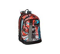 Comix Flash - Sac à Dos d'école secondaire pour Enfants et Adolescents, avec Grands espaces, Fermetures à glissière, Bretelles rembourrées et réglables, Noir/Orange, Taille Unique, Décontracté
