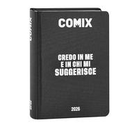 Comix - Journal Mignon Plus Quotidien 16 mois, agenda scolaire 2026-2026, avec couverture rigide, idéal pour l'école moyenne et supérieure, 9 x 12,5 cm, blanc/noir