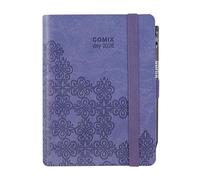 COMIX Mignon Agenda 2026 12 mois quotidien avec boucle élastique porte-crayon ou stylo, fermeture avec élastique et signet, crayon COMIX inclus, 9 x 12,5 cm, Arabesque
