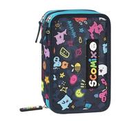Comix Scomix by Sio Trousse d'école 3 Compartiments pour Enfants et Adolescents avec kit de Papeterie Inclus, 5 étiquettes Autocollantes Porte-omes et Pratiques Fermetures à glissière 20 x 13 x 7 cm