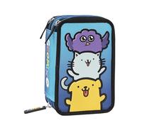 Comix Scomix by Sio Trousse d'école 3 Compartiments pour Enfants et Filles avec kit de Papeterie Complet, 5 étiquettes Porte-omes et Pratiques Fermetures à glissière 20 x 13 x 7 cm Noir, Bleu, Casual