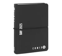 COMIX U, Mini Agenda journalier 2025 12 mois, avec calendrier, planificateur, espace pour notes et notes - cm 11 x 15,3 h, noir/blanc
