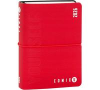 Comix U Yourself Mini Agenda Journalier 2025-2026 - Agenda 16 Mois Avec Couverture Souple Terrifiante, Élastique Et 448 Pages, Idéal Pour L'école Et L'université 11 X 15,3 Cm, Rouge