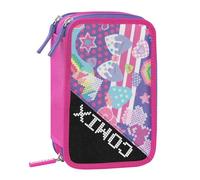 Comix Ultra BRIGHT Trousse à 3 compartiments enfant et fille avec kit de papeterie inclus avec stylo effaçable bleu et rouge et bien plus encore, pratique à fermeture éclair, 20 x 13h x 7 cm, fuchsia,