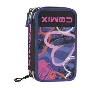 Comix WBS Trousse d'école 3 Compartiments pour Enfants, avec kit de Papeterie Inclus, Coque Rigide avec Maxi Logo en Relief et tirazip en métal, 20 x 13h x 7 cm, Sprayheart, Aubergine, Casual