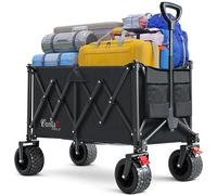 COMLAX FIELD Chariot Pliable 200L 200KG, Chariot Pliable avec Roues Larges, Chariot de Plage Pliable avec Freins, Charrette Noire