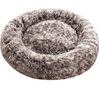 Comlax Lit apaisant pour chien en forme de donut - Coussin rond avec housse amovible et lavable - Doudou en fourrure synthétique anti-anxiété - Moelleux et confortable - 115 cm - Marron
