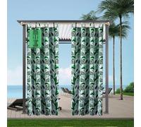 Comlax Rideau d'extérieur - Imperméable - Feuilles tropicales - Rideau d'extérieur pour balcon, terrasse - Protection UV et coupe-vent - 1 pièce - Gris - 132 x 275 cm