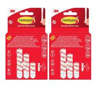 Command Assortiment de Languettes Adhésives de Recharge - 8 Petites, 4 Moyennes, 4 Grandes - Sans Outils - Fixation sans Dommage (Lot de 2)