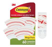 Command Bandes de Suspension pour Petites Photos, Lot de 60 Bandes Adhésives, Blanches - Fixation sans Dommage - Pour Posters, Cadres et Miroirs