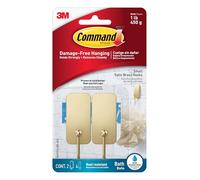 Command™ BATH33-BR-2ES - Petit crochet en laiton satiné - 2 crochets - 4 bandes