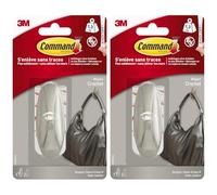 Command Crochet Aspect Nickel Brossé Moyen - 1 Crochet, 2 Languettes pour l'intérieur - Accrochage sans Dommage (Lot de 2)