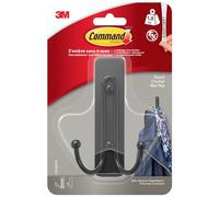 Command Crochet Double Noir Mat Brossé Grand Modèle - 1 Crochet, 1 Languette, 1,8 kg - Pour la Décoration de Noël, Accrochage Sans Dommage