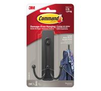 Command Crochet Double Noir Mat, Grand Modèle - 1 Crochet, 1 Languette, 1,8 kg - Pour Accrocher et Décorer Sans Abîmer