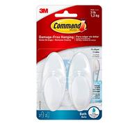 Command Crochet Grand pour Salle de Bains avec Languettes Résistantes à l'Eau, Blanc - 2 Grand Crochets, 2 Languettes - Accrochage Sans Dommage