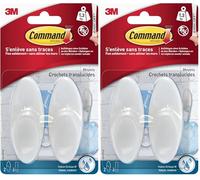 Command Crochet Moyen pour Salle de Bain, Résistant à l'Eau, Blanc - 2 Crochets, 3 Languettes Adhésives - Accrochage Sans Dommages (Lot de 2)