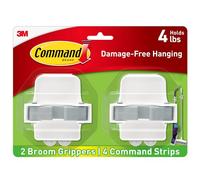 Command Crochet mural pour balai et serpillère, sans dommages, support mural pour balai et serpillère, sans outils, organisateur de nettoyage pour les espaces de vie, 2 cintres et 4 bandes de commande