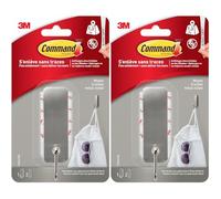 Command Crochet Nickel Brossé Modèle Moyen - 1 Crochet, 2 Languettes pour l'intérieur, 1,3 kg - Accrochage sans Dommage (Lot de 2)