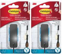 Command Crochet pour Salle de Bains avec Languettes Résistantes à l'Eau, Noir Mat, 1 Crochet, 2 Languettes, 1,3 kg - Accrochage Sans Dommage (Lot de 2)