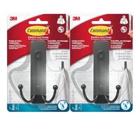 Command Crochet pour Salle de Bains, Noir Mat - 1 Crochet, 1 Languette, 1,8 kg - Résistant à l'Eau - Accrochage Sans Dommage (Lot de 2)