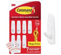 Command Crochet Standard Moyen Modèle, Blanc - Lot de 7 Crochets et 10 Languettes Moyennes - Pour Accrocher et Décorer Sans Abîmer