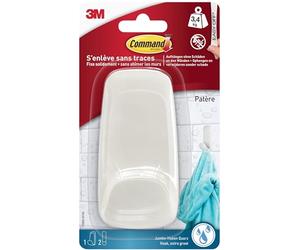 Command Crochet Très Grand Format pour Salle de Bain, Blanc Nacré - 1 Crochet et 2 Bandes Résistantes à l'Eau, Supporte jusqu'à 3,4 kg - Sans Outils - Fixation Sans Dommages